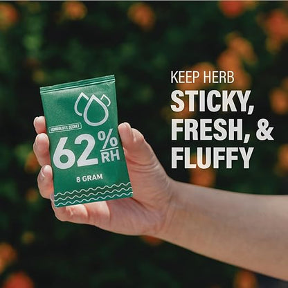 Humboldts Secret 62% Humidity Packs RH 2-Way | Moisture Absorber & Regulator for Small Containers | Relative Humidity Control Packets with Resealable Bag | 2 Way Humidity Control Packs | Pack of 10