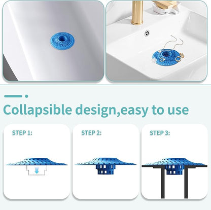 Shower Hair Drain Catcher, Silicone Bathtub Drain Hair Catcher Strainer, All-in-one Tub Hair Catcher Drain Protector for 1.48'' to 1.76'' Regular Drains, 3PCS/Blue
