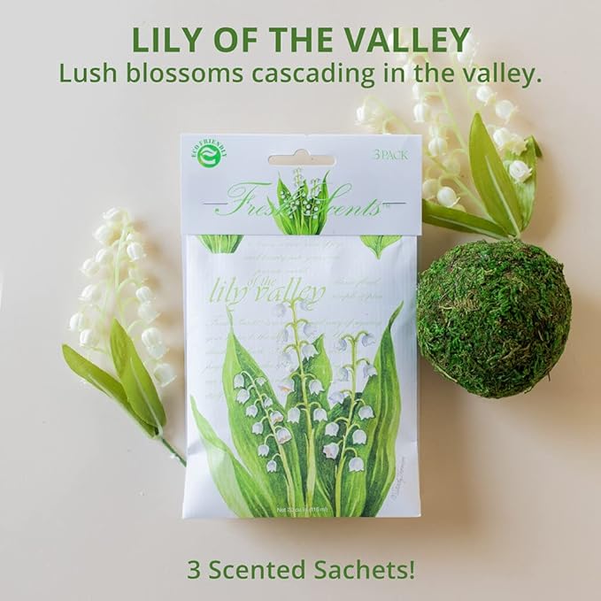 WILLOWBROOK | Fresh Scents Scented Sachet Packet | Lily of The Valley | Air Freshener Bags for Drawers, Closets, Cars | 6 Pack | Long Lasting Home Fragrance