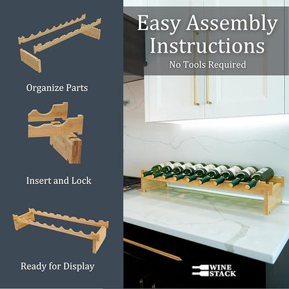 9 Bottle Bamboo Stackable Small Wine Rack for Countertop, No Tools Assembly, Durable, Wine and Liquor Bottle Storage for Small Spaces