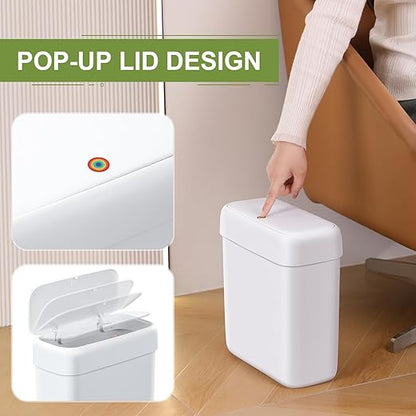 funest Trash Can with Lid, 3 Gallons/10.3 Qt Garbage Can with Press Top, Small Trash Can Dog Proof, Plastic Trash Bin, Waste Basket for Rv Bathroom Kitchen Bedroom Office White
