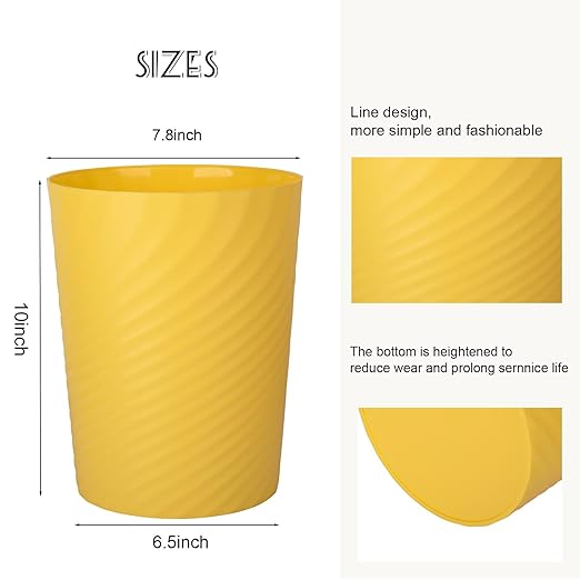 UUJOLY Plastic Small Trash Can Wastebasket, Garbage Container Basket for Bathrooms, Laundry Room, Kitchens, Offices, Kids Rooms, Dorms, (Yellow, 1.8 Gallon)