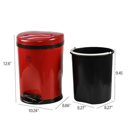 Round Trash Can with Soft-Close Foot Pedal, 2 Gallon Waste Bin with Lid, Bathroom Step Waste Can, Red