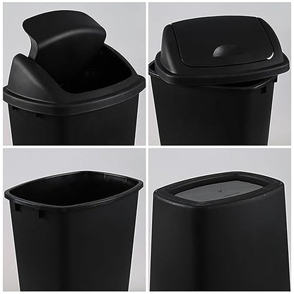 Bringer 10 Gallon Tall Kitchen Trash Can, Set of 4 Black Plastic Garbage Can with Swing Lid