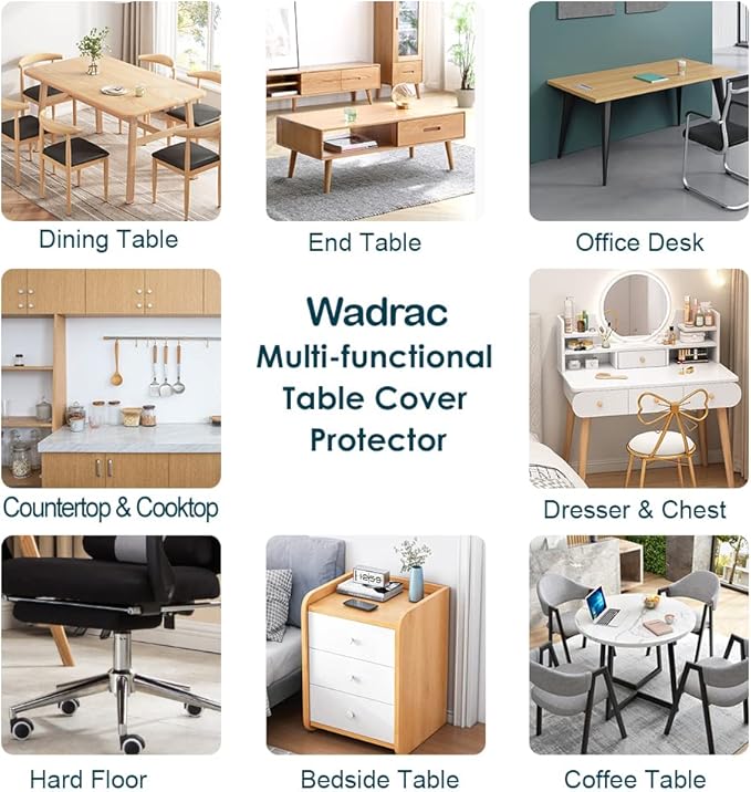 Wadrac Multisize Plastic Clear Table Cover Protector-1.5mm Thick 28x66 inch Non-Slip Waterproof PVC Tablecloths Desk Cover Sheet for End Dining Table Wooden Furniture Surface Topper Kids Paining Desk
