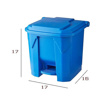 PRO&Family Step-On Trash Can with Lid, Plastic Waste Bin, Foot Pedal Operation (Blue, 8 Gallon)