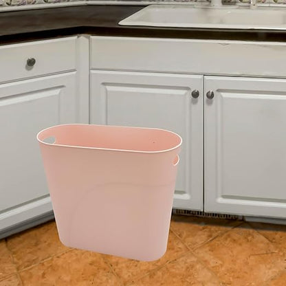 Small Trash Can Plastic Bathroom Wastebasket 3.2 Gallon Slim Garbage Container Bin with Handle for Home Kitchen Bathroom Bedroom Office, 2 Pack, Pink