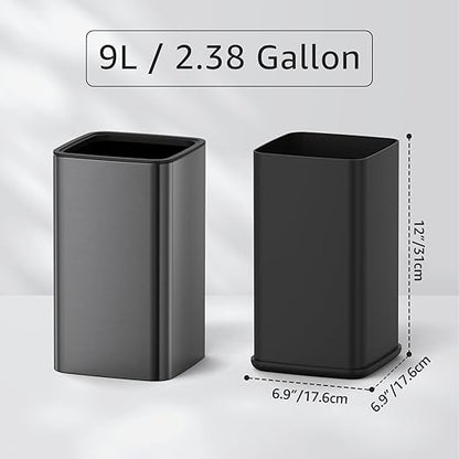 Mbillion 2.4 Gal (9L) Stainless Steel Open - Top Trash Can with Removable Inner Bucket - Sleek Metal Small Waste Basket for Bathroom Office,Brushed Black