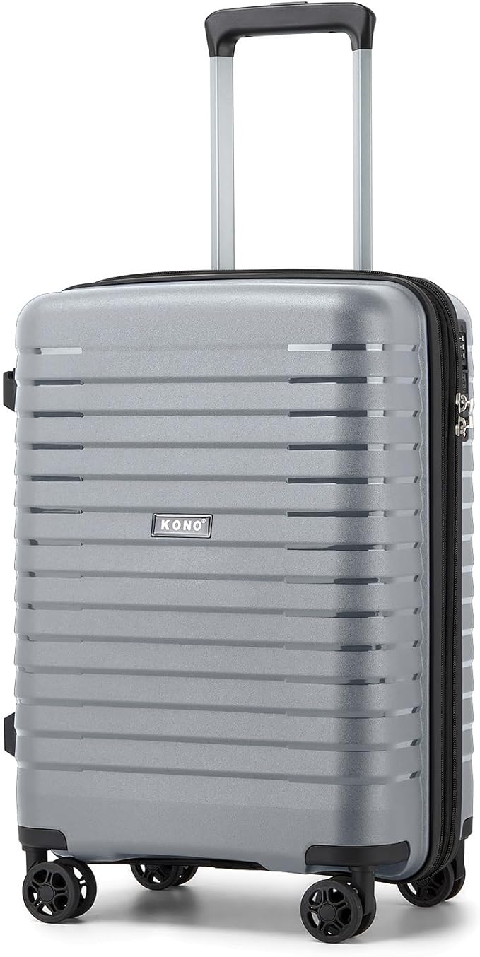 Kono 20 Inch Expandable Carry On Luggage with Spinner Wheels, Durable Hardside Luggage with Hidden Cup Holder, Lightweight Hard Shell Carry On Suitcase Airline Approved with TSA Lock(Light Grey)