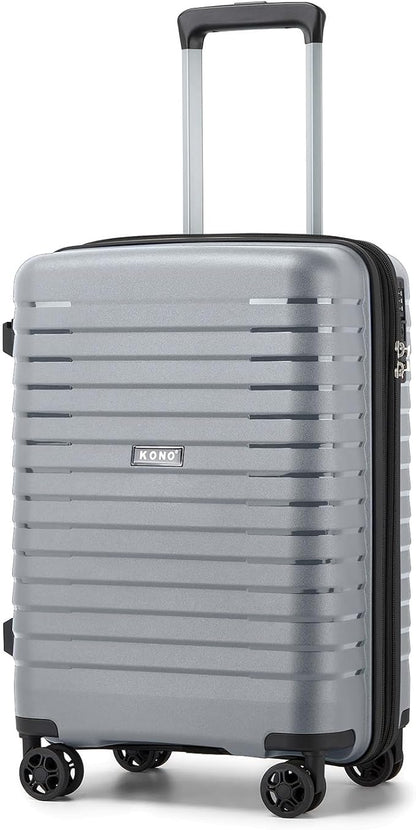 Kono 20 Inch Expandable Carry On Luggage with Spinner Wheels, Durable Hardside Luggage with Hidden Cup Holder, Lightweight Hard Shell Carry On Suitcase Airline Approved with TSA Lock(Light Grey)