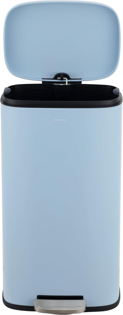 happimess HPM1006H Connor Rectangular 13-Gallon Trash Can with Soft-Close Lid and Free Mini Trash Can, Fingerprint Resistant, Modern, Minimalistic for Home, Kitchen, Office, Bathroom, Tide Pool Blue