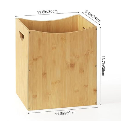 MOOACE Small Wastebaskets, 5 Gallon Trash Can with Handles, Rectangular Waste Baskets Bamboo Garbage Can for Bathroom Kitchen Living Room Office Decorative Under Counter