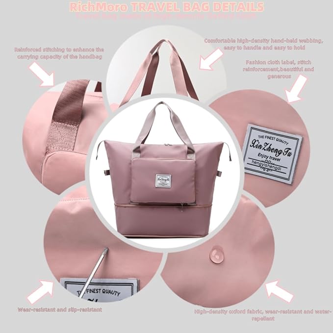 Large Capacity Foldable Travel Bag, Expandable lightweight Carry on Bag, Dry with Wet Separation Spor Duffel Bags