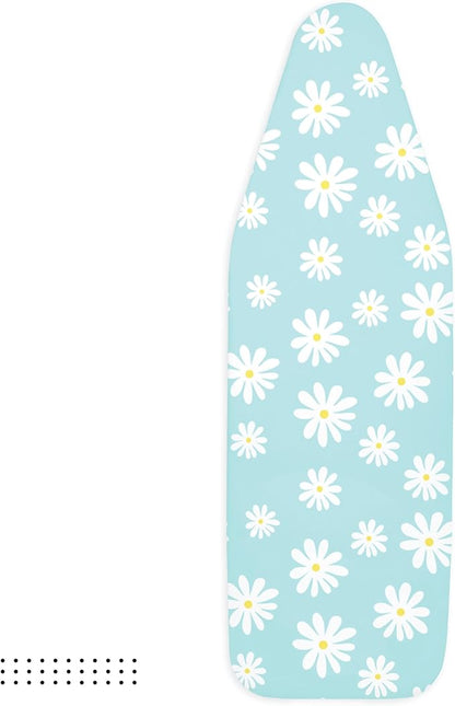 Encasa XO Ironing Board Cover and Pad 49"x18" - Thick 3mm Felt Padding, Drawstring Tightening & Lock, Easy Fit, Scorch & Stain Resistant, Fits Wide Ironing Board - Daisy Blue