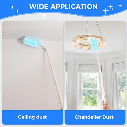 30 PCS Disposable Dusters Refills, 360 Degree Microfiber Duster Refills Kit with Extended Handle, Electrostatic Disposable Duster for Cleaning (1 Long Handle + 1 Short Handle + 30 Refills)