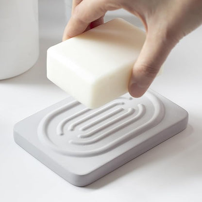 Diatomite Soap Dish for Kitchen Organizer, Quick Dry Sink Caddy Holder for Sponge, Brush, Toothbrush - Fast Absorbing Stone Tray (Light Grey, 4.8" x 3.1")