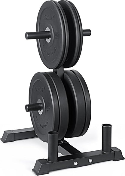 CAP Barbell 2-Inch Olympic Bumper Plate Weight Set with 6 Post Rack | 100-370 lbs | Multiple Options