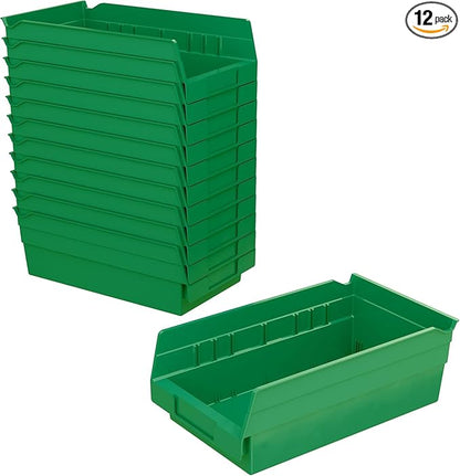 Akro-Mils 30130 Plastic Shelf Bins, Heavy Duty Storage Bins for Garage, Closet, and Drawer Organization, 12-Inch x 6-1/2-Inch x 4-Inch, Green, 12-Pack