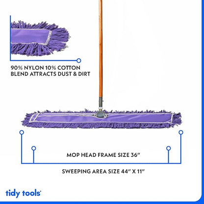 36 Inch Purple Commercial Dust Mop & Floor Sweeper – Wood Handle Floor Mop for Tile, Hardwood & Concrete