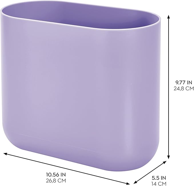 iDesign Small Oval Plastic Trash Ideal for Bathroom, Bedroom, or Office-Wisteria Purple Waste Can