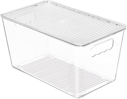 Vtopmart 1 Pack Clear Stackable Storage Bins with Lids, Medium Plastic Containers with Handle for Pantry Organizer and Storage,Perfect for Kitchen,Fridge,Cabinet, Closet,Bathroom Organization