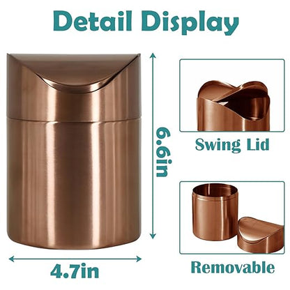 Mini Trash Can, Tiny Desktop Trash Bin with Swing Lid, Stainless Steel Bathroom Countertop Garbage Cans Kitchen Waste Bins with Trash Bag