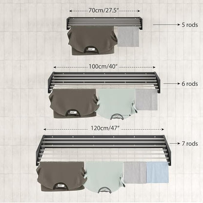 Step Up Laundry Drying Rack (40-INCH Industrial Gray), Wall Mounted, Retractable Clothes Drying Rack, 60lbs Capacity, 20 Linear Ft, with Wall Template and Long Screwdriver Bit