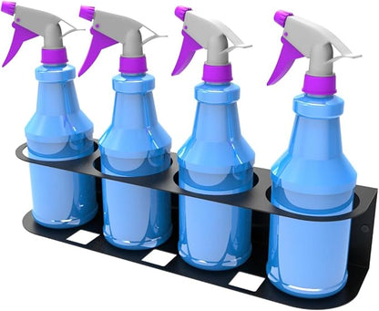JINGCHENGMEI 4 Spray Bottles Holder, Steel Wall Mount Storage Organizer for All-Purpose at Garage and Home (SBH-4B1Pc)