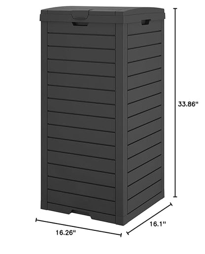 NUNU LAB 31 Gal Outdoor Trash Can with Lid - Heavy Duty Waterproof Resin, Removable Drip Tray, Fits 33-40 Gallon Bags - Large Garbage Bin for Patio, Backyard, Deck