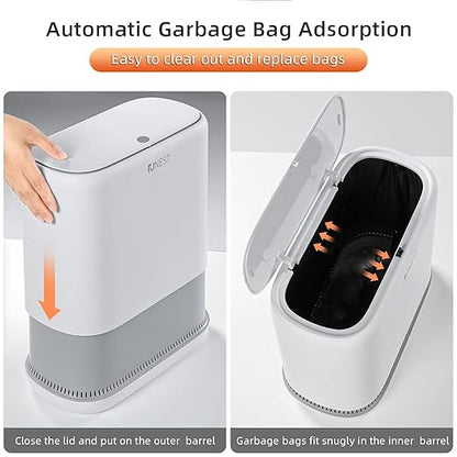 funest Bathroom Trash Can, 3.3 Gallon Slim Trash Can with Lid, Adsorption Garbage Can with Press-Top Lid, Small White Narrow Plastic Trash Bin for Bathroom, Office, Bedroom, Living Room