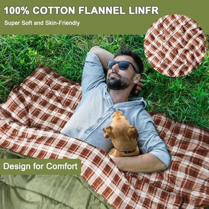 Cotton Flannel Double Sleeping Bag, 2 Person Camping Sleeping Bag