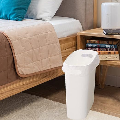 Small Trash Can Plastic Bathroom Wastebasket 3.2 Gallon Slim Garbage Container Bin with Handle for Home Kitchen Bathroom Bedroom Office, 2 Pack (White)
