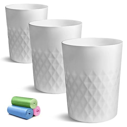 YGJT Small Trash Can, 3 Pack 1.8 Gallons Bathroom Trash Can, Slim Waste Basket, Round Garbage Can, Plastic Trash Bin for Kitchen, Dorm, Bedroom, Office, Living Room, Study, Compact Spaces