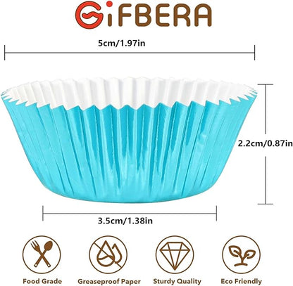 Gifbera 300-Count Mini Foil Cupcake Liners Metallic Muffin Liners Baking Cups, Aqua