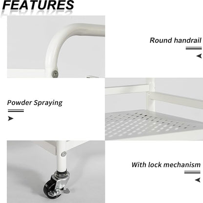 HDANI 3 Tier Metal Rolling Heavy Cart Supports 40 Lbs Per Tier,Rolling Cart with 2 Lockable Wheels for Office,Home,Bedroom,Kitchen,Bathroom(White)…