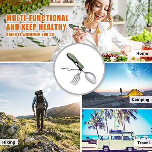 Hikenture Camping Utensils, 4-in-1 Stainless Steel Fork Spoon Knife Set