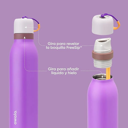 Owala FreeSip Twist Insulated Stainless Steel Water Bottle with Straw for Sports and Travel, BPA-Free, 24-oz, Purple/Purple (California Grapevine)