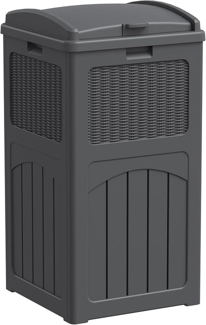 Greesum 33 Gallon Outdoor Trash Can with Lid, Waterproof Resin Garbage Bin for Hideaway, Deck, Patio, Gray