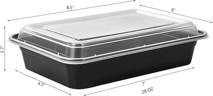 FULING 150 Pack Meal Prep Plastic Food Storage Containers With Lids 28 oz 1 Compartment Black Rectangular Reusable To Go Lunch Prepping Boxes BPA-Free Microwavable Freezer Dishwasher Safe Stackable