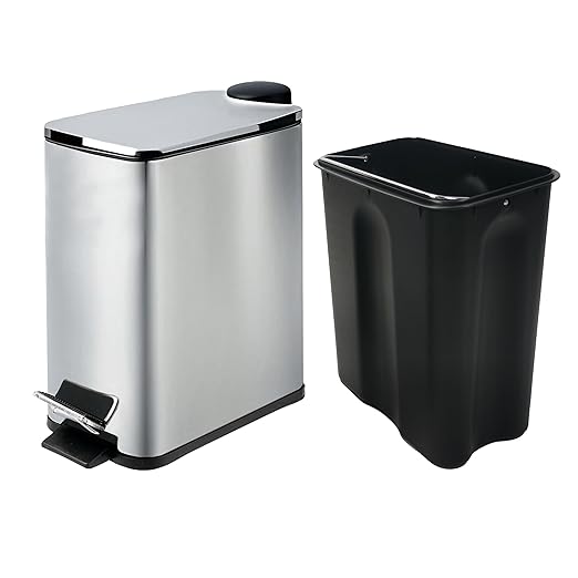 Stainless Steel Small Trash Can with Lid & Step Pedal - 6 Liters/1.6 Gallon Soft Close Garbage Can with Removeable Inner Bucket - Trash Cans for Bathroom, Bedroom, Kitchen & Office (Chrome)