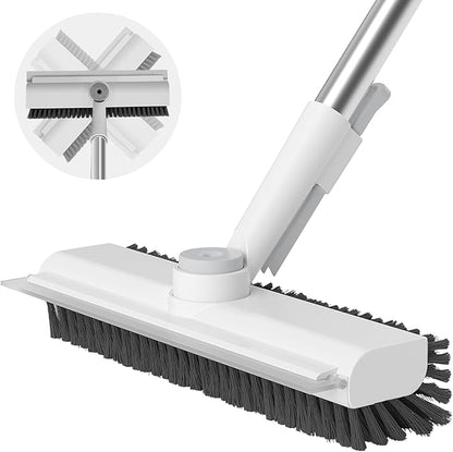 Floor Scrub Brush with Long Handle, 3 in 1 Scrape and Heavy-Duty Stiff Bristle Scrubber Brush for Cleaning Shower Bathroom, Patio, Garage, Kitchen, Wall and Deck (White, 1 Pack)
