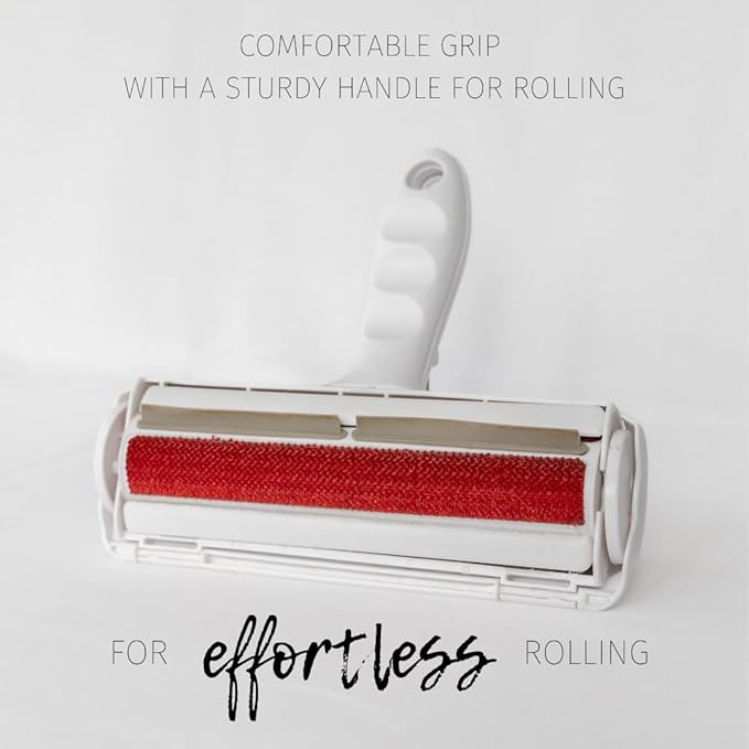 Reusable Pet Hair Remover & Lint Roller – Washable, Portable Tool for Dog & Cat Hair Removal on Clothes, Furniture, Carpet & Car – Effective Roller for Easy Fur & Lint Removal (Red)