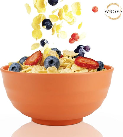 Wheat Straw Bowls Set 60 OZ Unbreakable Large Cereal Bowls Set of 6 Microwave and Dishwasher Safe Bowls Big Bowls for Eating BPA Free Soup Bowl for Serving Oatmeal and Salad Orange
