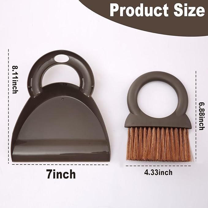 Round Handle Brush and Dustpan Set Small Broom & Dustpan Portable Handheld Sweeper for Desktop Sofa Floor Pet Nest (Coffee)