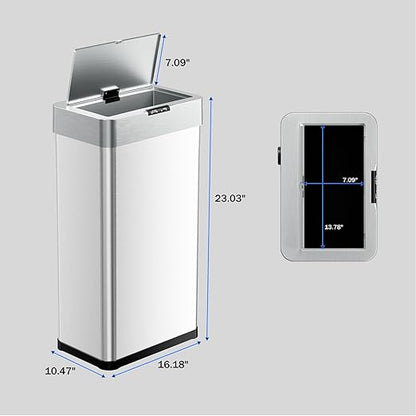 TLSUNNY 13.2 Gallon Motion Sensor Trash Can,Touchless Automatic Garbage Can,Brushed Stainless Steel Smart Bin,with Bag Holder,Soft Close Lid,for Kitchen,Office,RV,Bedroom,Living Room (Silver, 50L)