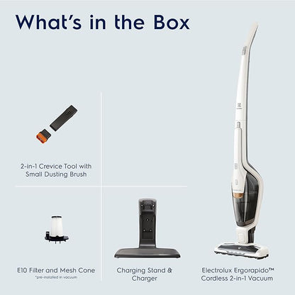Electrolux Ergorapido Cordless 2-in-1 Vacuum Cleaner with High Suction Power and 180° EasySteer Mobility, 48-Minute Run Time, 2 Power Modes, Satin White