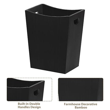 SEHERTIWY Wood Trash Can, Farmhouse Wastebasket Bin for Bathroom, Office, Bedroom, Living Room, Small Square Rustic Garbage Container (Wood-Black)