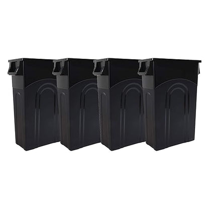 United Solutions Highboy Waste Container, 23 Gallon, Space Saving Slim Profile and Easy Trash Bag Removal, Indoor or Outdoor Use, Integrated Handles for Easy Carrying, 4-Pack, Black.