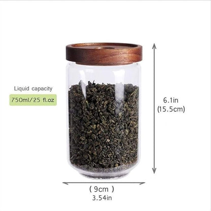 Glass Tea Canister, 25 FL OZ/ 750ml Bulk Food Storage Jar with Airtight Acacia Lid, Glass Food Container for Loose Leaf Tea, Coffee Bean(6 inch high)