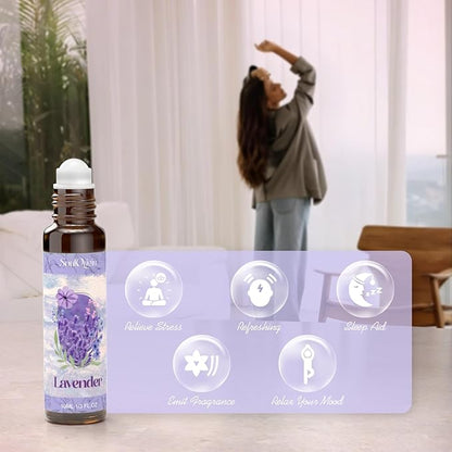 Essential Oil Roll On Set, Natural Aromatherapy Oils with Portable Roller Ball for Skin Care- Tea Tree, Frankincense & Myrrh, Lavender, Peppermint, Eucalyptus, Lemon - Gifts for Women & Men